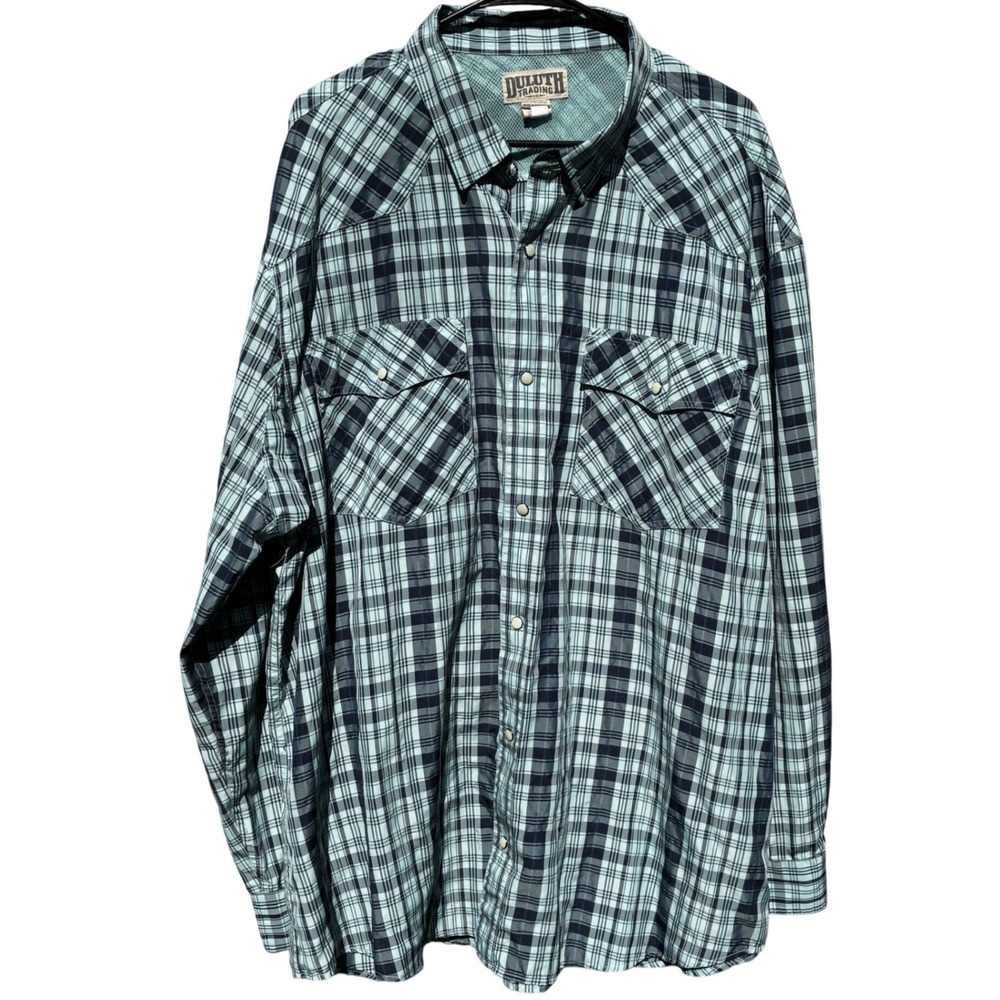 Duluth Trading Co 2XL Blue Plaid Button Up Vented Mesh Lined Performance Outdoor